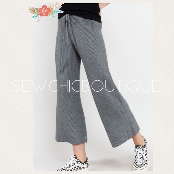 Rib Texture Bell Bottom Sweater Pants Gray - Picture 5 of 5